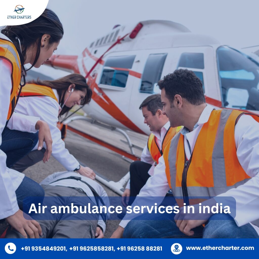 Air ambulance jet on tarmac with medical crew – Ether Charter India